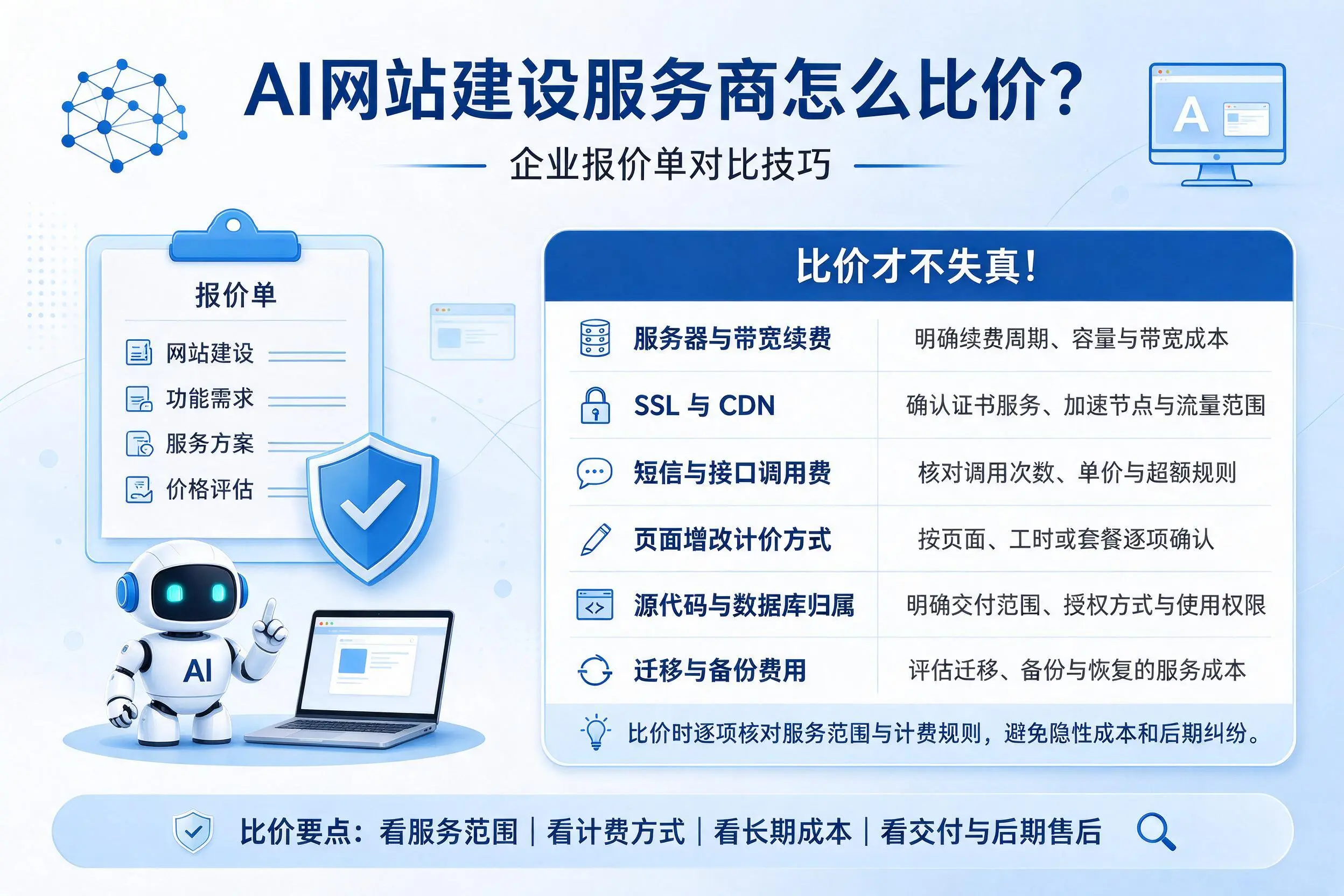 AI网站建设服务商怎么比价?宁德企业报价单对比技巧