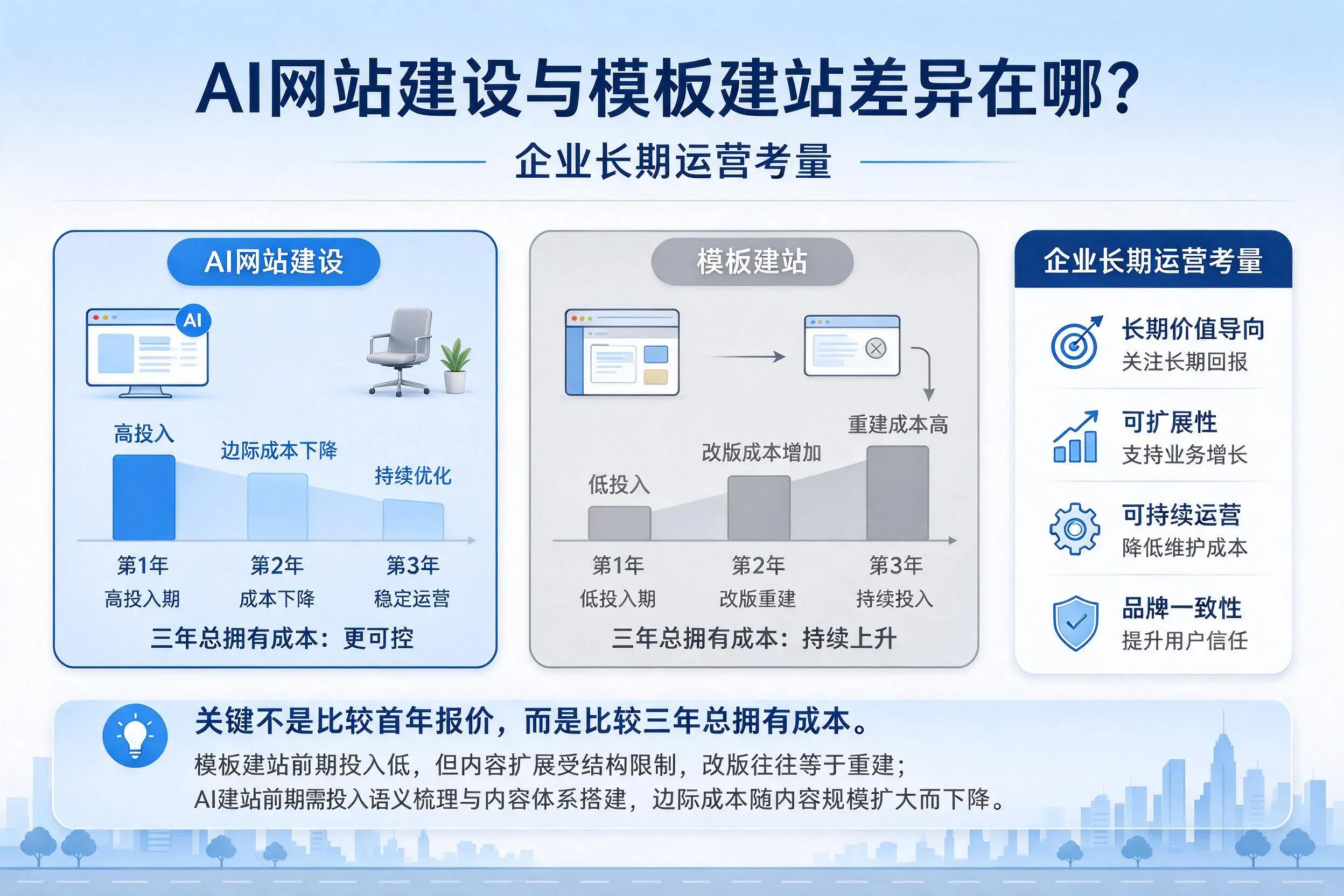 AI网站建设与模板建站差异在哪?宁德企业长期运营考量