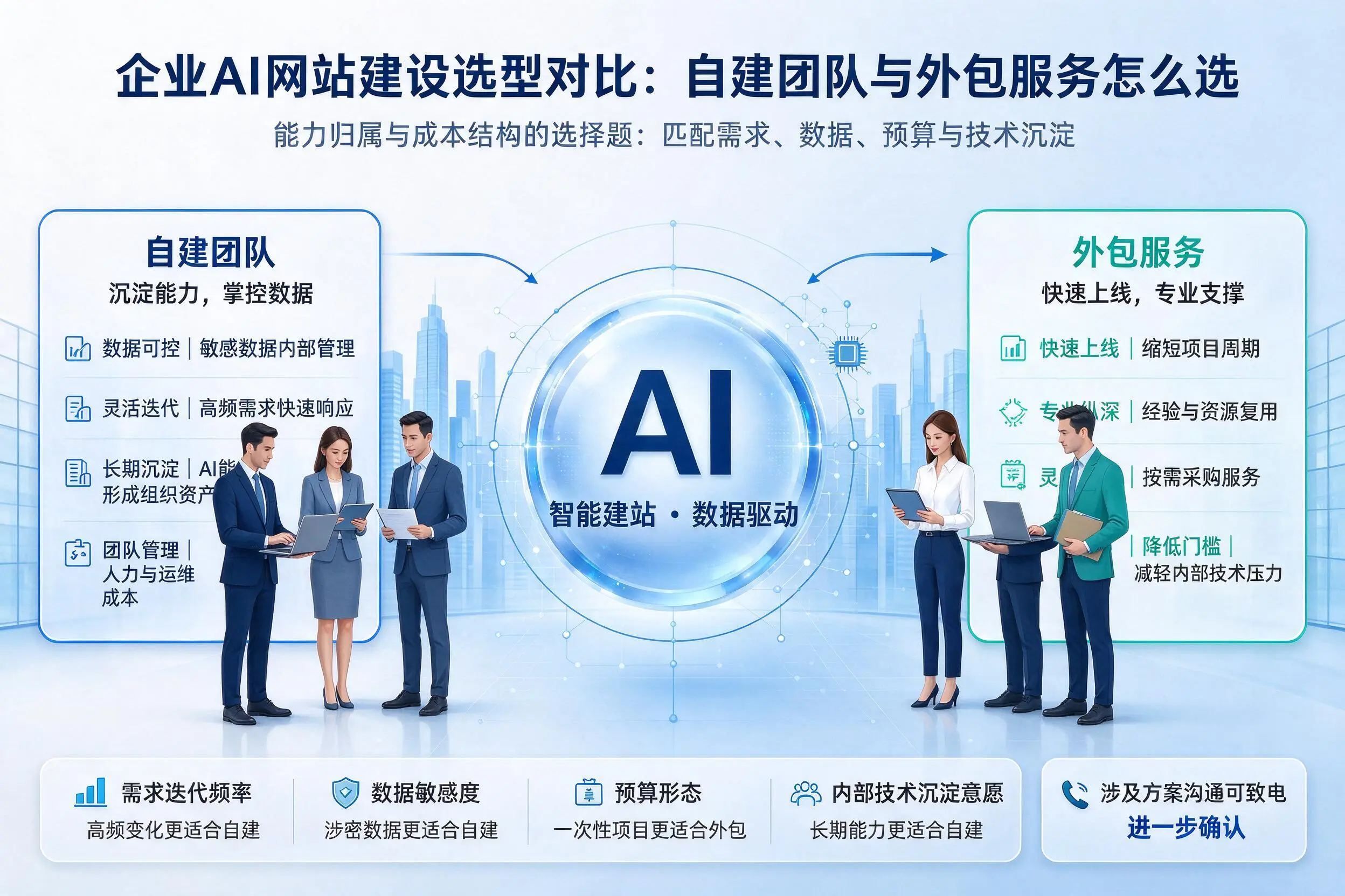 宁德企业AI网站建设选型对比：自建团队与外包服务怎么选
